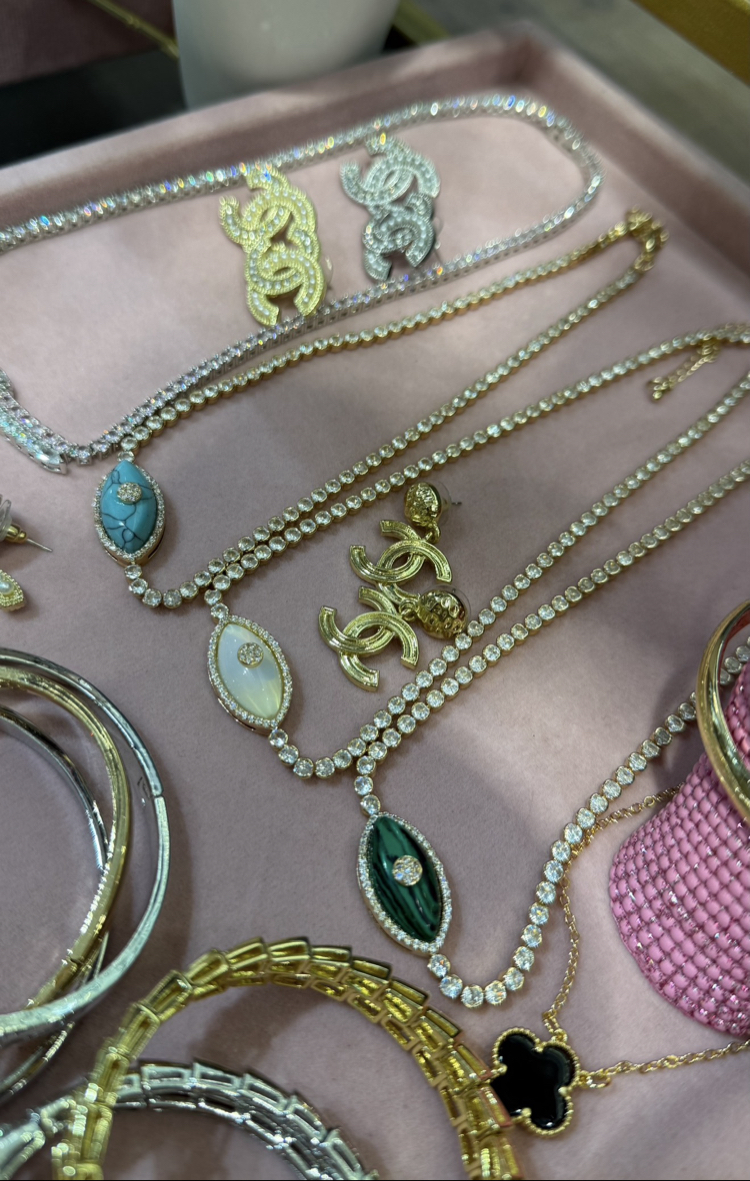 Yeşil Cam Göz Gold Choker