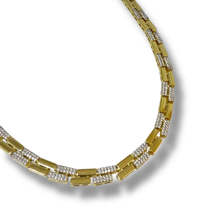 Çift Sıralı Tasarım Gold Zirkon Kolye