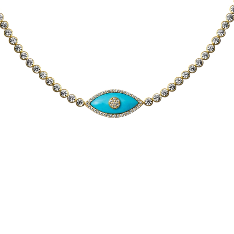 Mavi Cam Göz Gold Choker