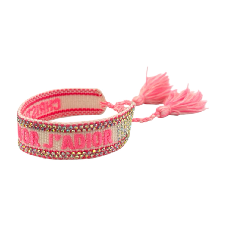 Dior Beyaz Pembe Taşlı İp Bileklik 