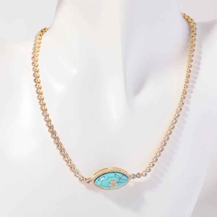 Mavi Cam Göz Gold Choker