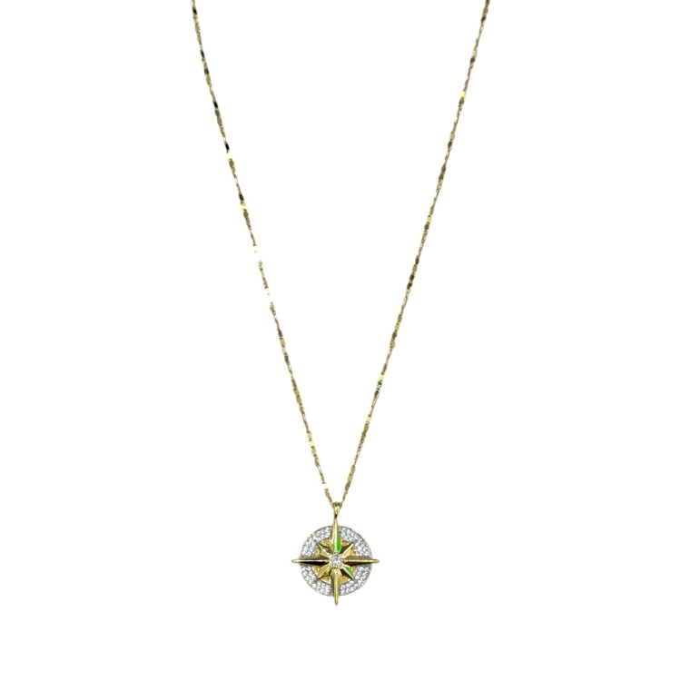 Zirkon Pusula Uçlu 14K Gold Kolye