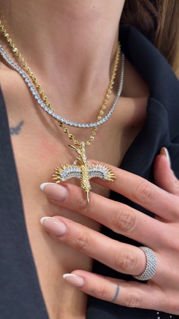 Anka Kuşu Singapur Zincirli 14K Kolye