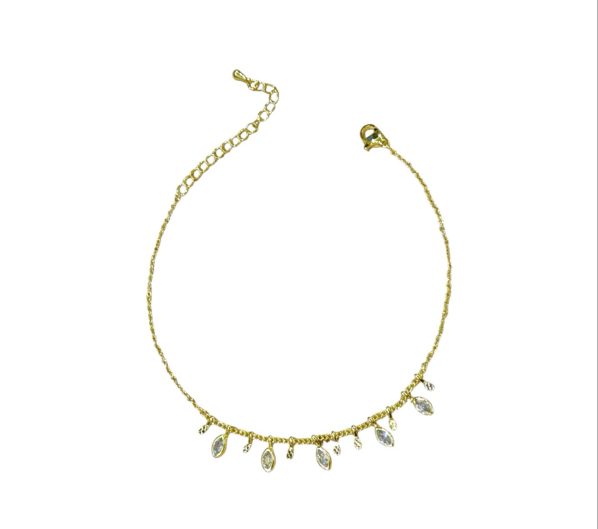 Sallantılı Damla Taşlı Gold Halhal