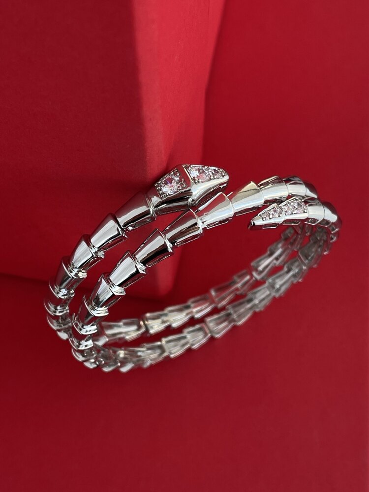 3 Sıralı Serpenti Silver Kelepçe Bileklik 