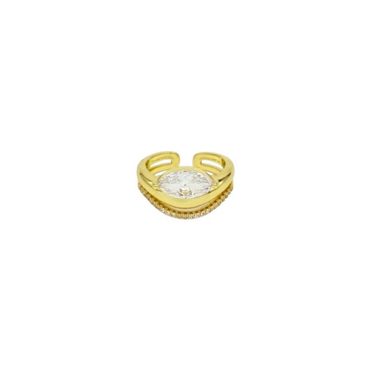 Üç Sıralı Kavisli Oval Gold Yüzük