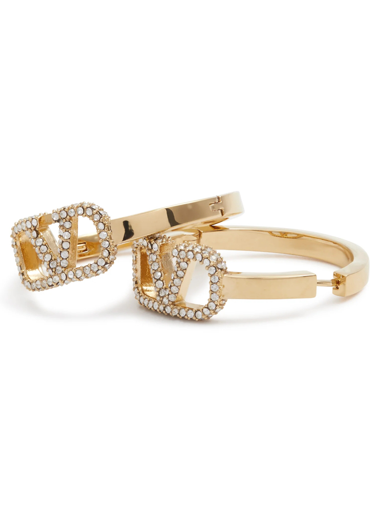 VLTN Orta Boy V Zirkon Logo İthal Gold Küpe