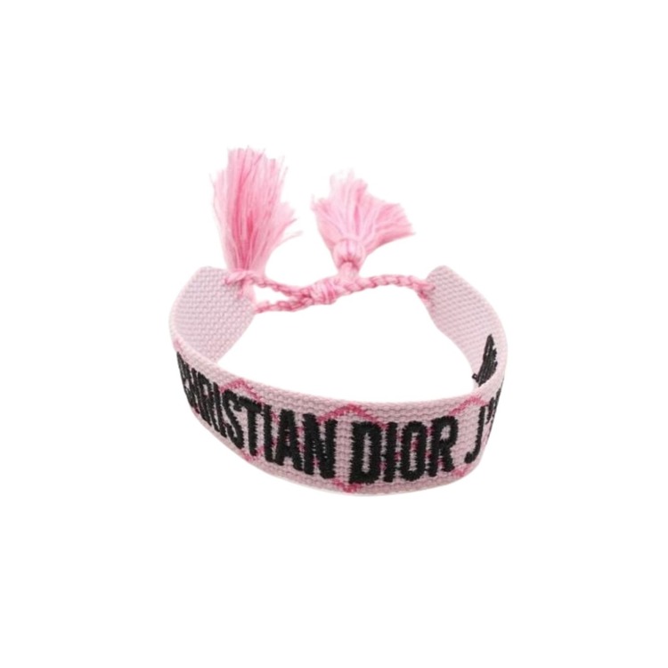 Pembe Üzeri Siyah Yazılı Dior İp Bileklik
