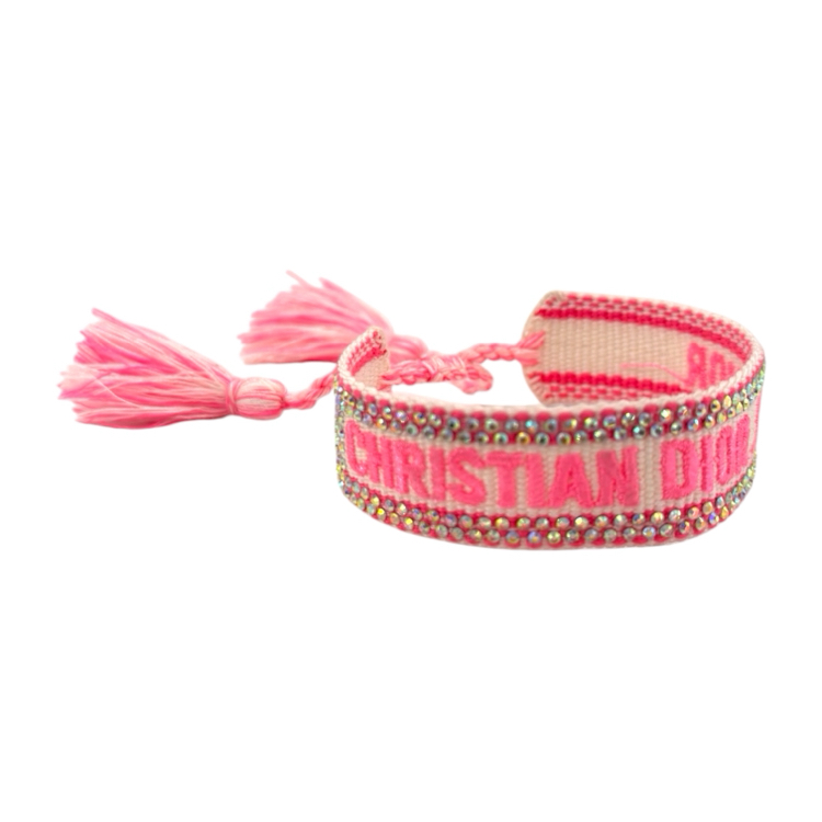 Dior Beyaz Pembe Taşlı İp Bileklik 