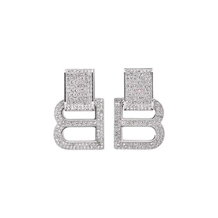 Balenciaga Silver Zirkon B Logo İthal Küpe 