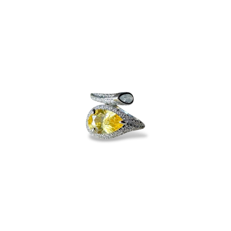 Yellow Pear & Round Zirkon Yüzük