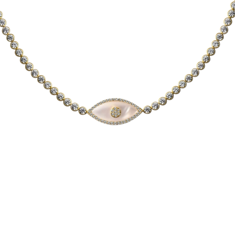 Beyaz Cam Göz Gold Choker