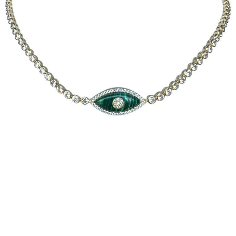 Yeşil Cam Göz Gold Choker