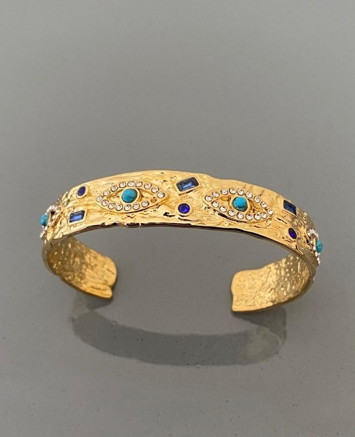 Mavi Taşlı Vintage Gold Kelepçe