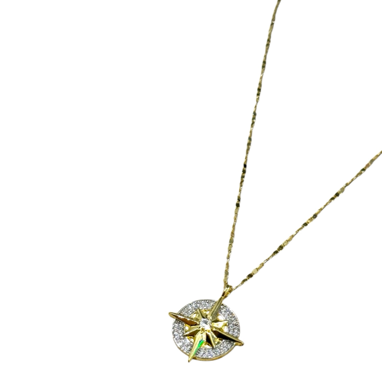 Zirkon Pusula Uçlu 14K Gold Kolye