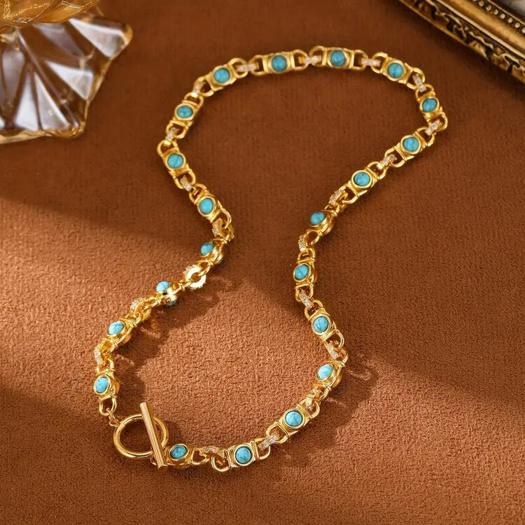 14K Turkuaz Taşlı Gold Bohem Kolye