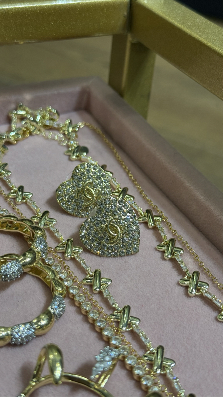 CC Gold Silver Heart Zirkon Küpe