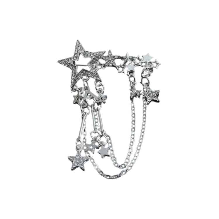 Yıldız Zincir Püsküllü Silver Broş