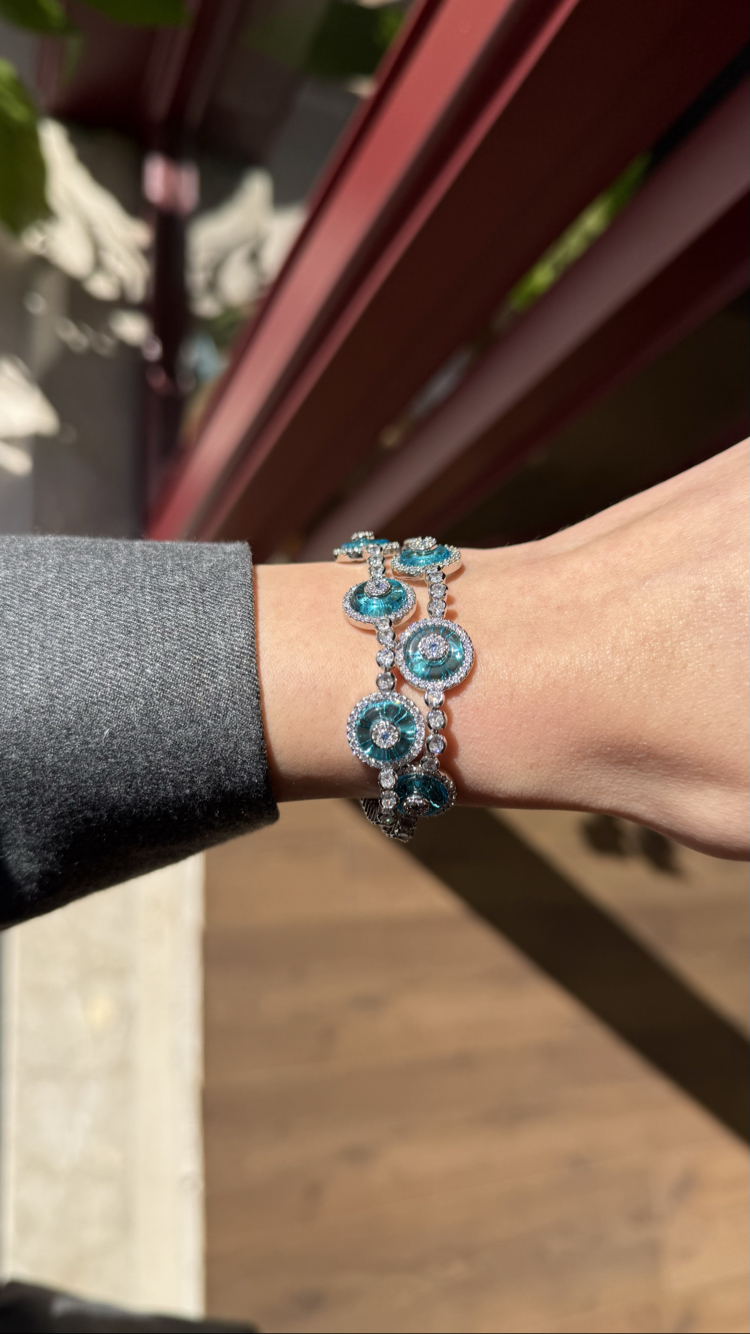14K Üçlü Cam Göz Silver Bileklik 