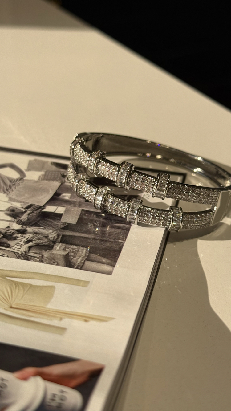 İki Sıralı Silver Zirkon Kelepçe