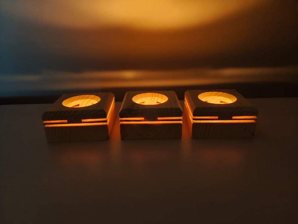 Masif Çam 3'lü Dekoratif Tealight Mumluk