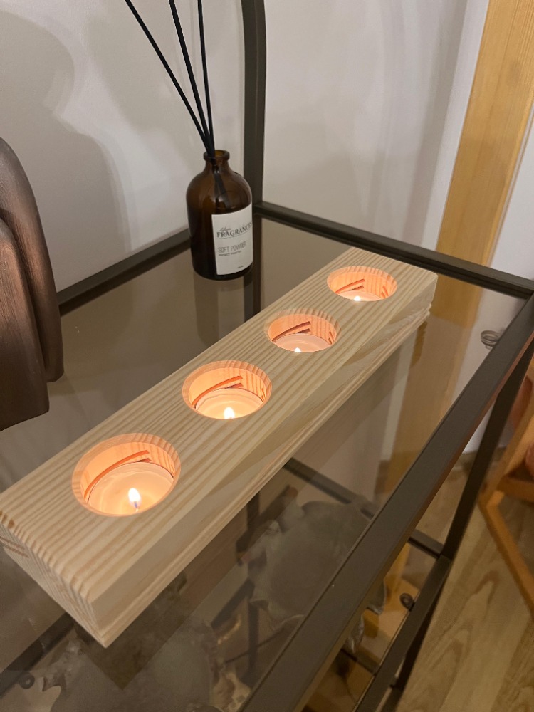Doğal Ahşap El Yapımı 4'lü Işık Kanallı Tealight Mumluk