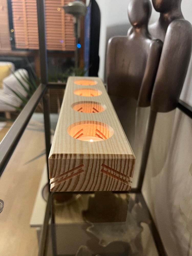 Doğal Ahşap El Yapımı 4'lü Işık Kanallı Tealight Mumluk