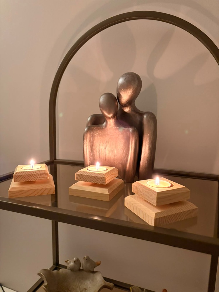 Masif Çam 3'lü Set Tealight Mumluk