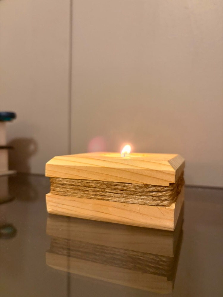 Masif Çam Jütipli El Yapımı Tealight Mumluk