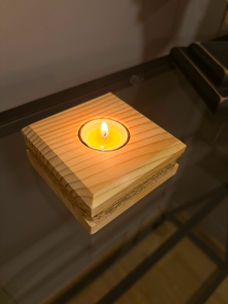 Masif Çam Jütipli El Yapımı Tealight Mumluk