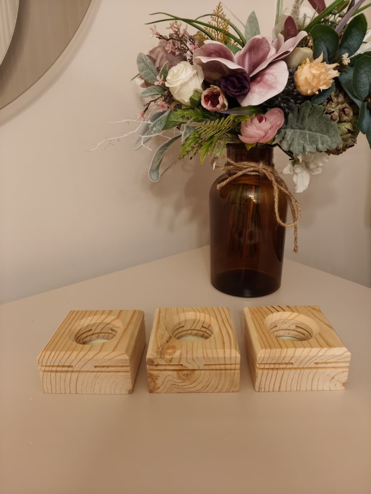Masif Çam 3'lü Dekoratif Tealight Mumluk