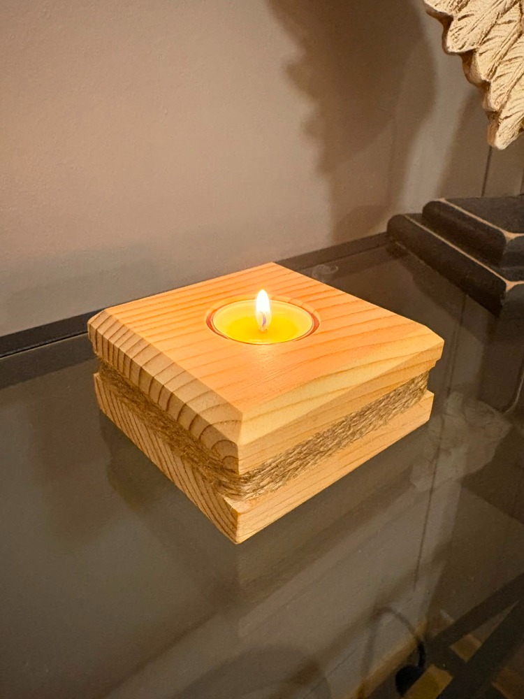 Masif Çam Jütipli El Yapımı Tealight Mumluk
