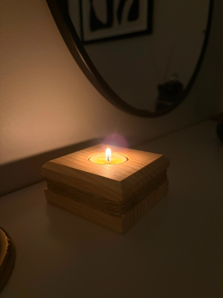 Masif Çam Jütipli El Yapımı Tealight Mumluk
