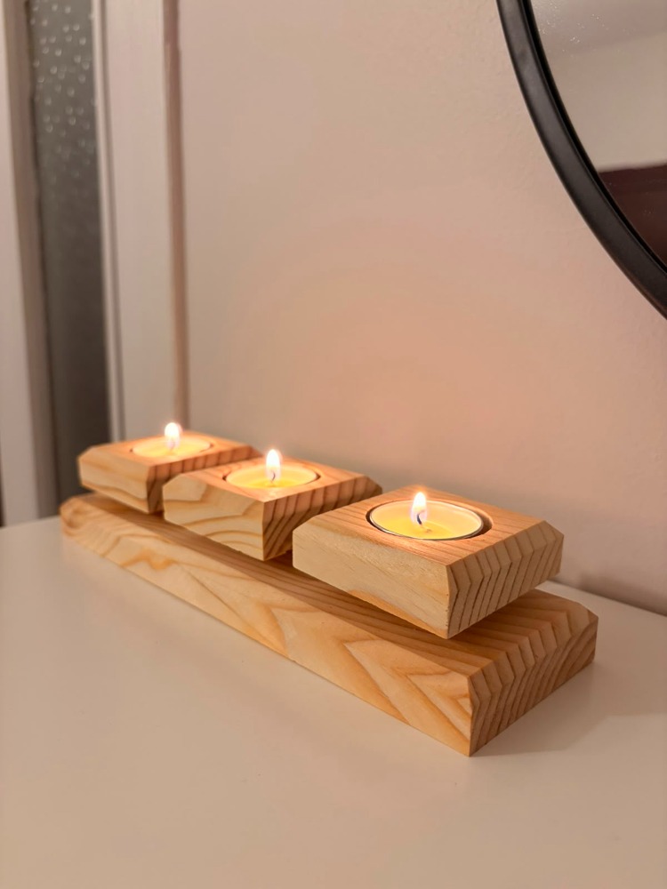 Doğal Ahşap 3'lü Mumluk - Masif Çam Tealight Mumluk