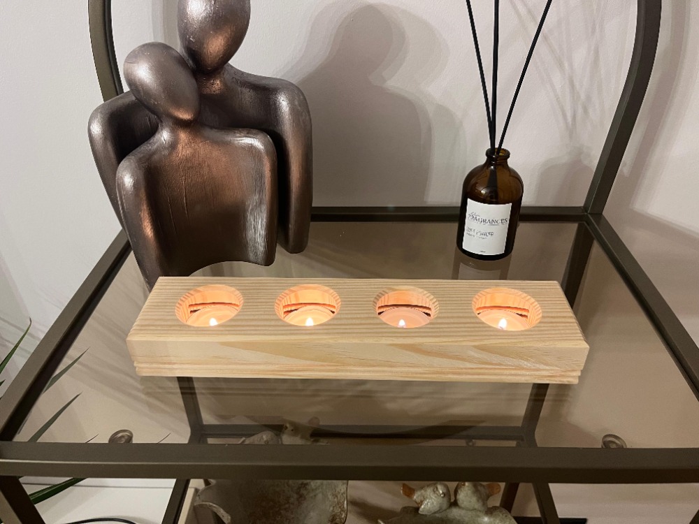 Doğal Ahşap El Yapımı 4'lü Işık Kanallı Tealight Mumluk
