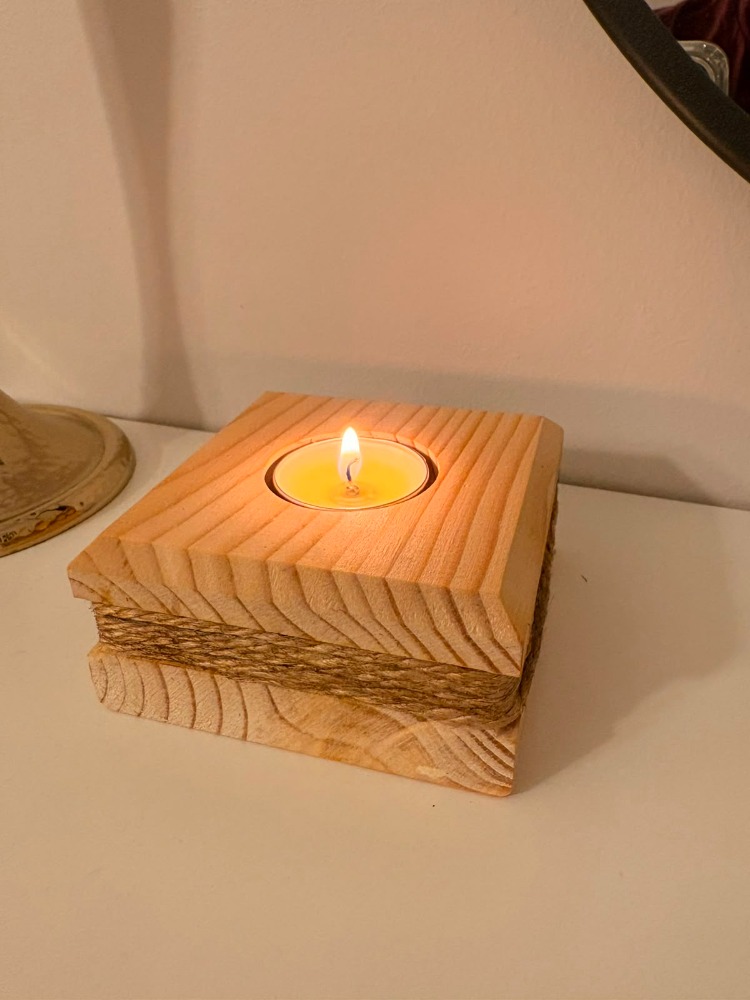 Masif Çam Jütipli El Yapımı Tealight Mumluk