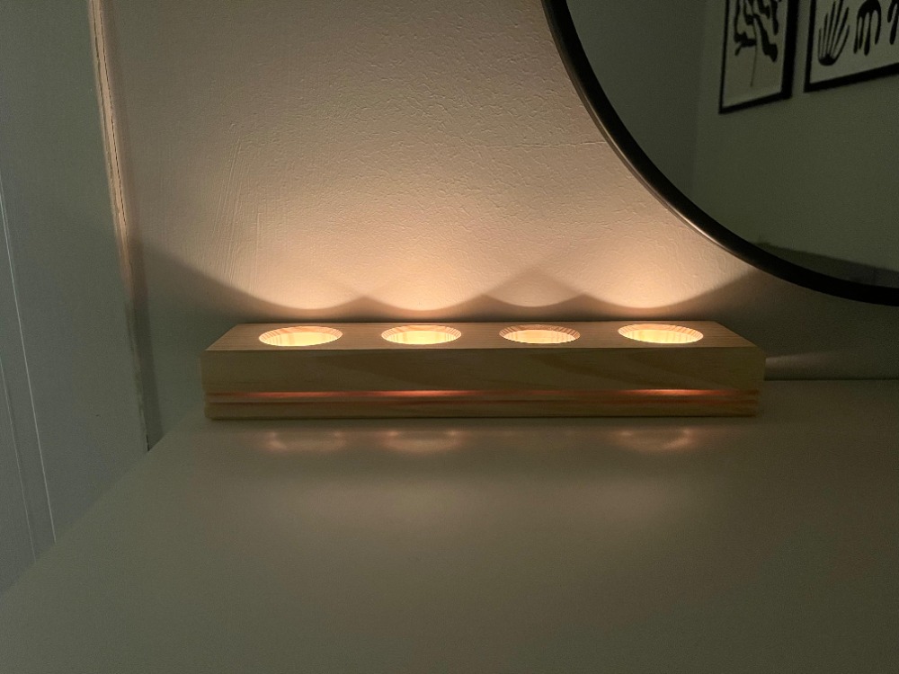 Doğal Ahşap El Yapımı 4'lü Işık Kanallı Tealight Mumluk