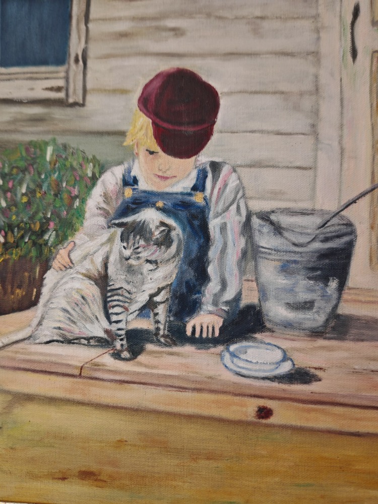 “Küçük Bekçi ve Dostu” - Azize Rodoplu - 35x50 Yağlı Boya Tablo - 2013
