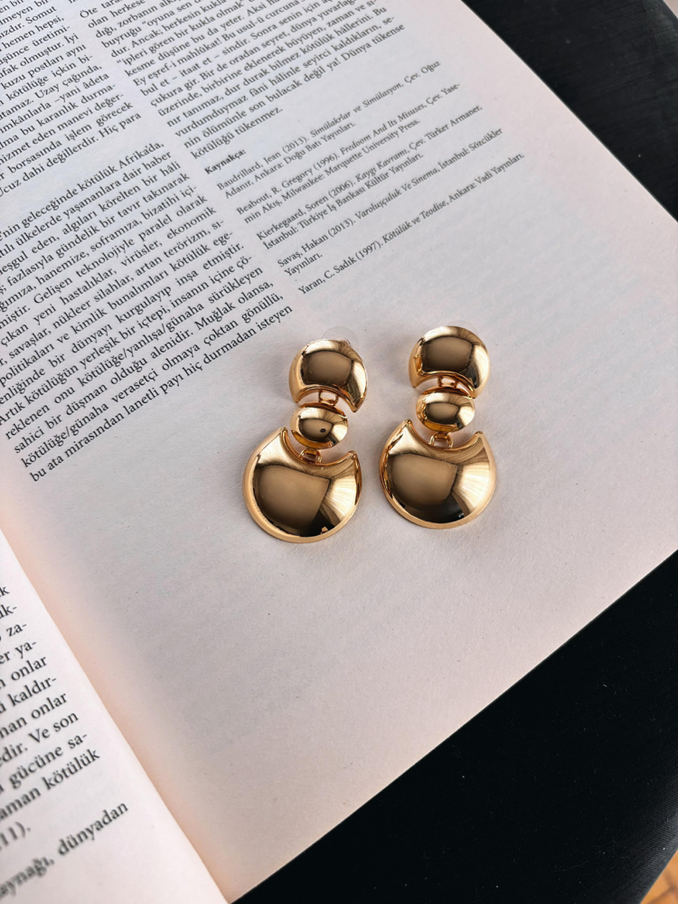 Geometrik Gold Sallantılı Küpe