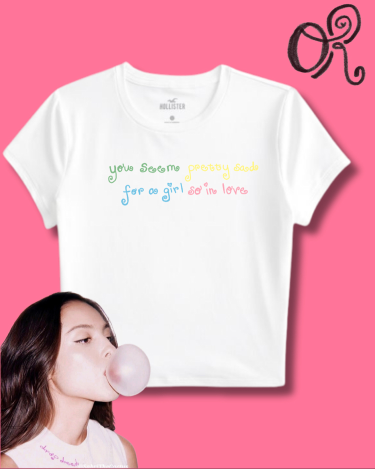 olivia rodrigo pretty sad renkli baby tee 