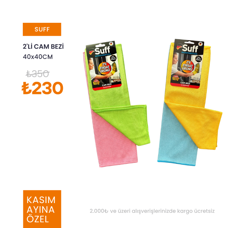 Suff 2'li Mikrofiber Lale Cam Ayna Parlak Yüzey Bezi 40x40 CM 