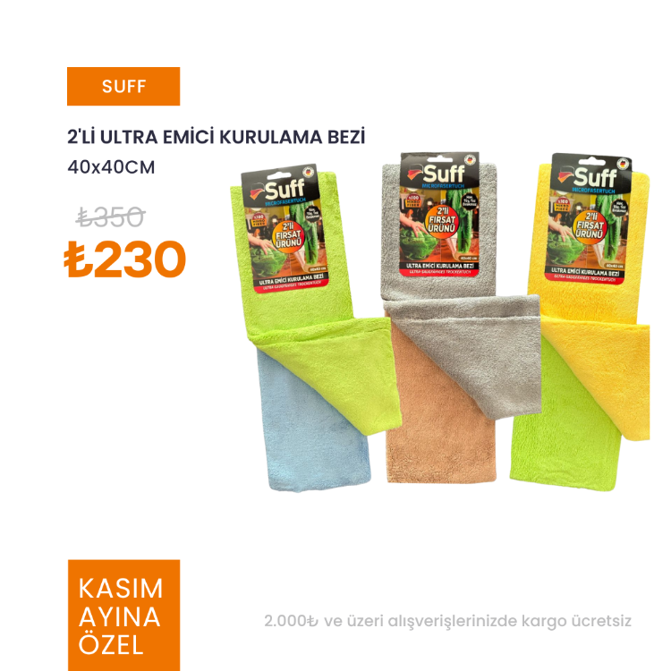 Suff 2'li Mikrofiber Ultra Emici Kurulama Yüzey Bezi 40x40 CM