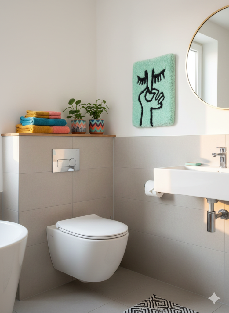 El Yapımı Tufting Banyo Duvar Dekoru – Yüz Figürlü (28×40 cm)