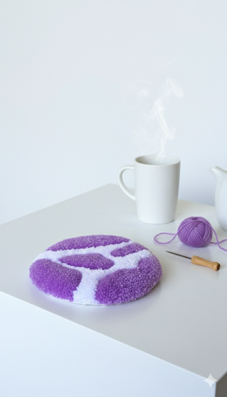 El Yapımı Mor İnek Desenli Yuvarlak Tufting Dekor (10 cm)