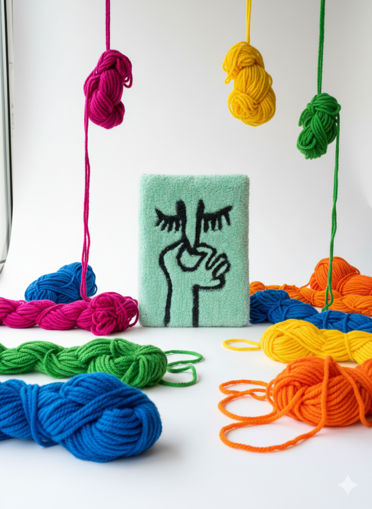 El Yapımı Tufting Banyo Duvar Dekoru – Yüz Figürlü (28×40 cm)
