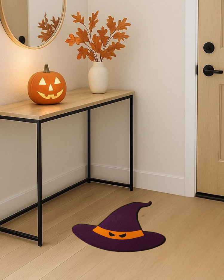 El Yapımı Cadı Şapkası Halı – Spooky Göz Detaylı Halloween Dekor