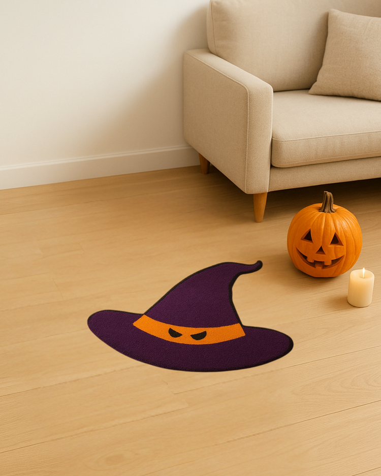 El Yapımı Cadı Şapkası Halı – Spooky Göz Detaylı Halloween Dekor