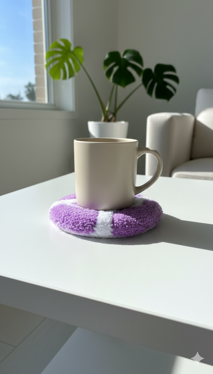 El Yapımı Mor İnek Desenli Yuvarlak Tufting Dekor (10 cm)