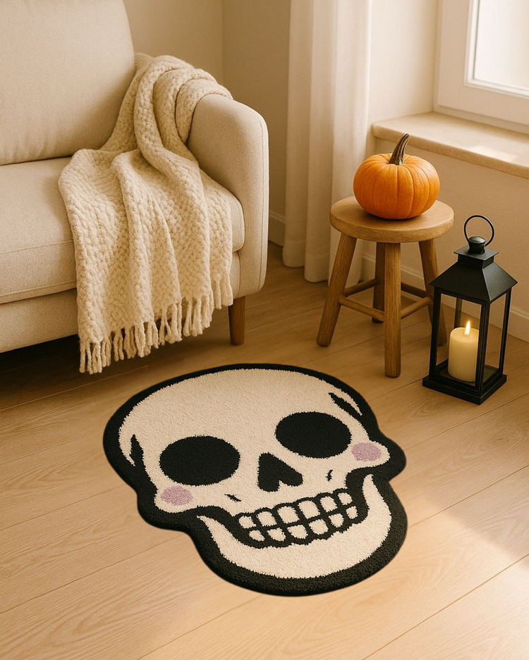 El Yapımı Tatlı Kuru Kafa Halısı – Spooky Halloween Dekor