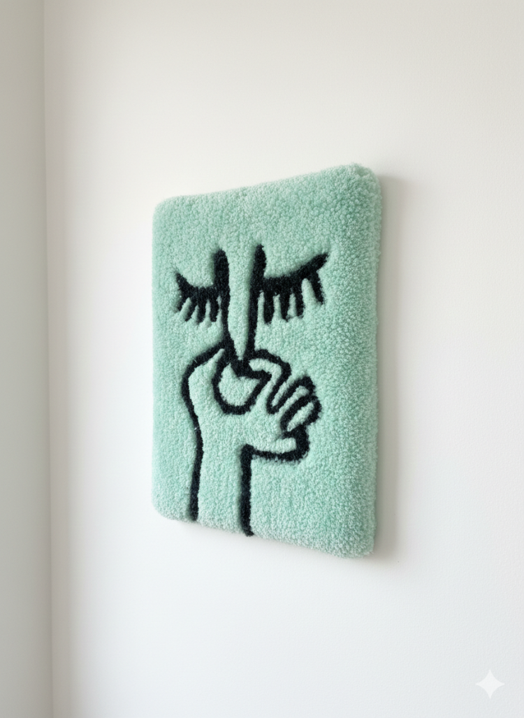 El Yapımı Tufting Banyo Duvar Dekoru – Yüz Figürlü (28×40 cm)